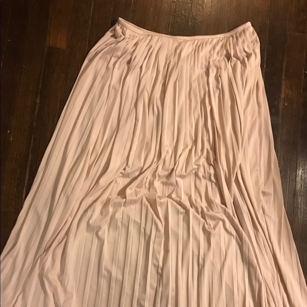 Blush colored pleated maxi skirt